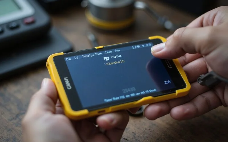 Card reader display showing the result of a scan — frequency and chip type