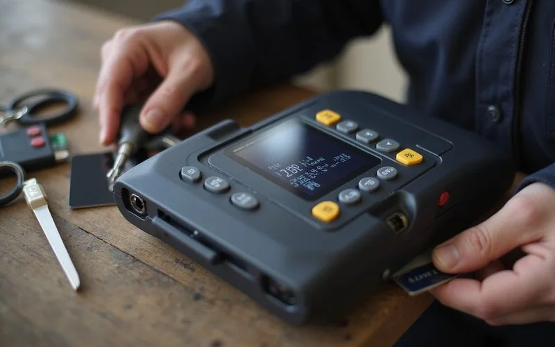 Card reader display showing 125kHz vs 13.56MHz identification