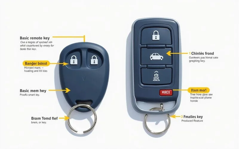 Basic remote key compared with a modern smart fob