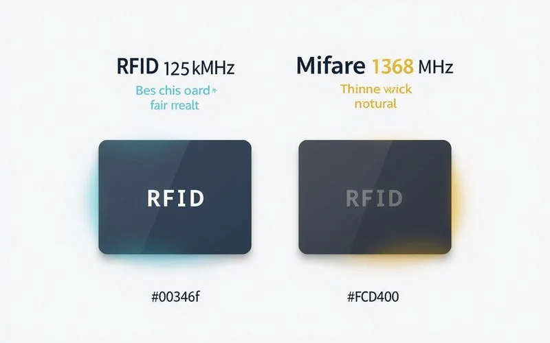 RFID 125kHz vs Mifare 13.56MHz cards side by side