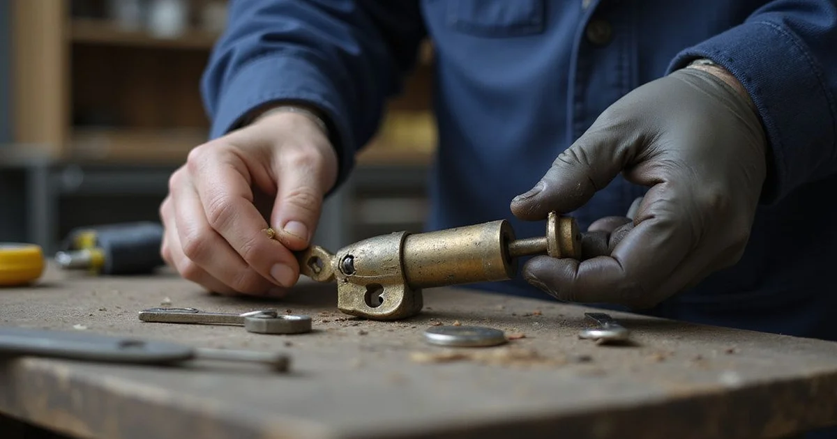 Locksmith re-pinning a lock cylinder at the workbench