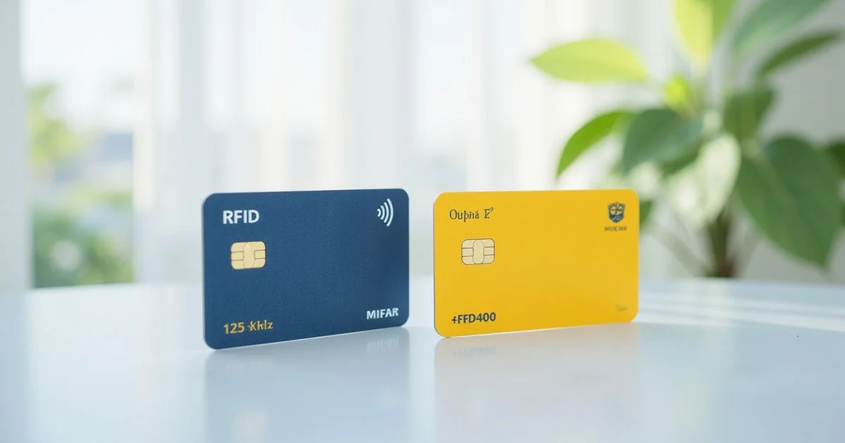 Two access cards labelled by frequency for comparison